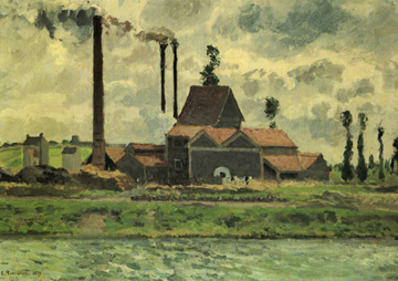 畢沙羅「pontoise附近的工廠」1873年 48x56公分。