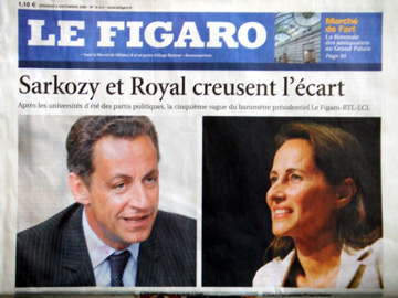 明年春天法總統選戰預測的對決人物N Sarkozy及S Royal。