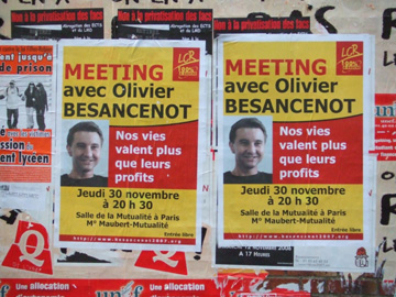 極左派總統候選人(郵差先生)Olivier Besancenot政論發表會海報。